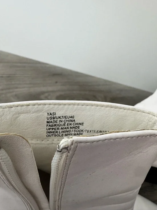 White Pointed Toe Ankle Boots with Black Block Heel - Women's - Picture 4 of 4